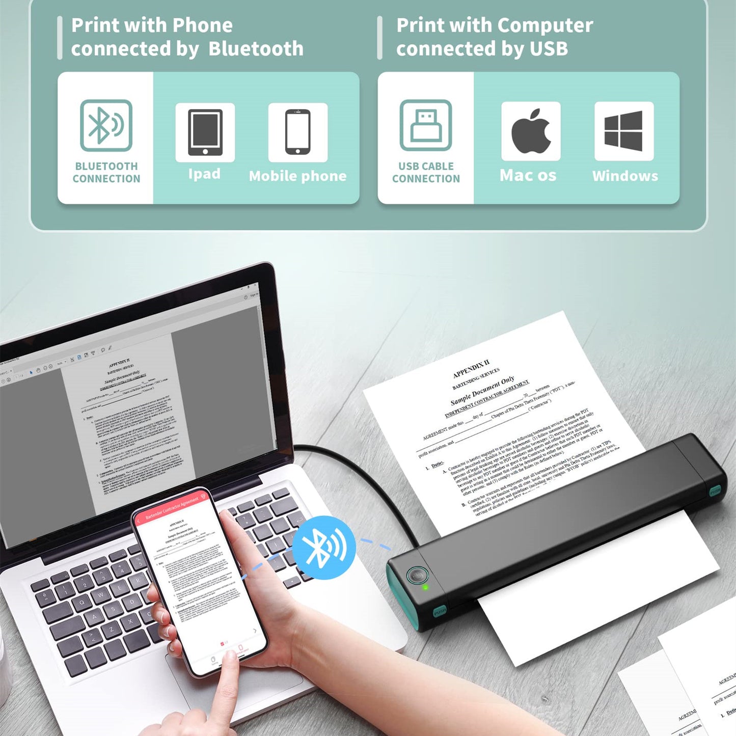 A4 Portable Printers Wireless for Travel Bluetooth-Compatible Thermal Printer, Suitable for Mobile Office,Support Tattoo Paper Phomemo M08F